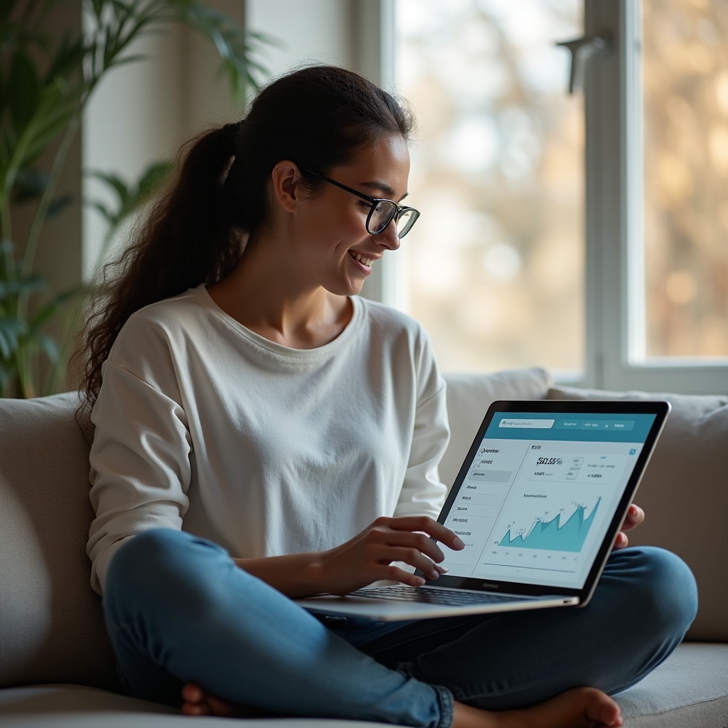 Persona utilizando una aplicación en su computadora para calcular el ahorro energético estimado